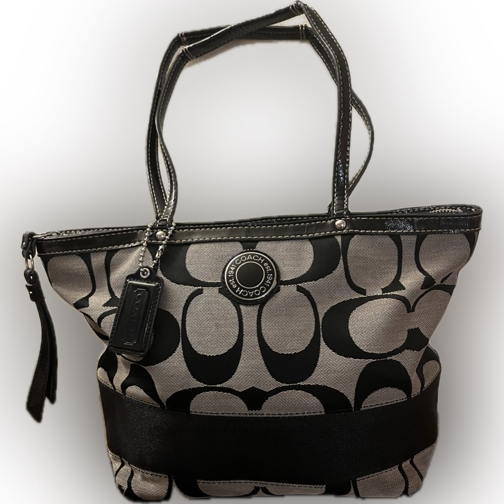 Coach Black and Tan Monogram Tote